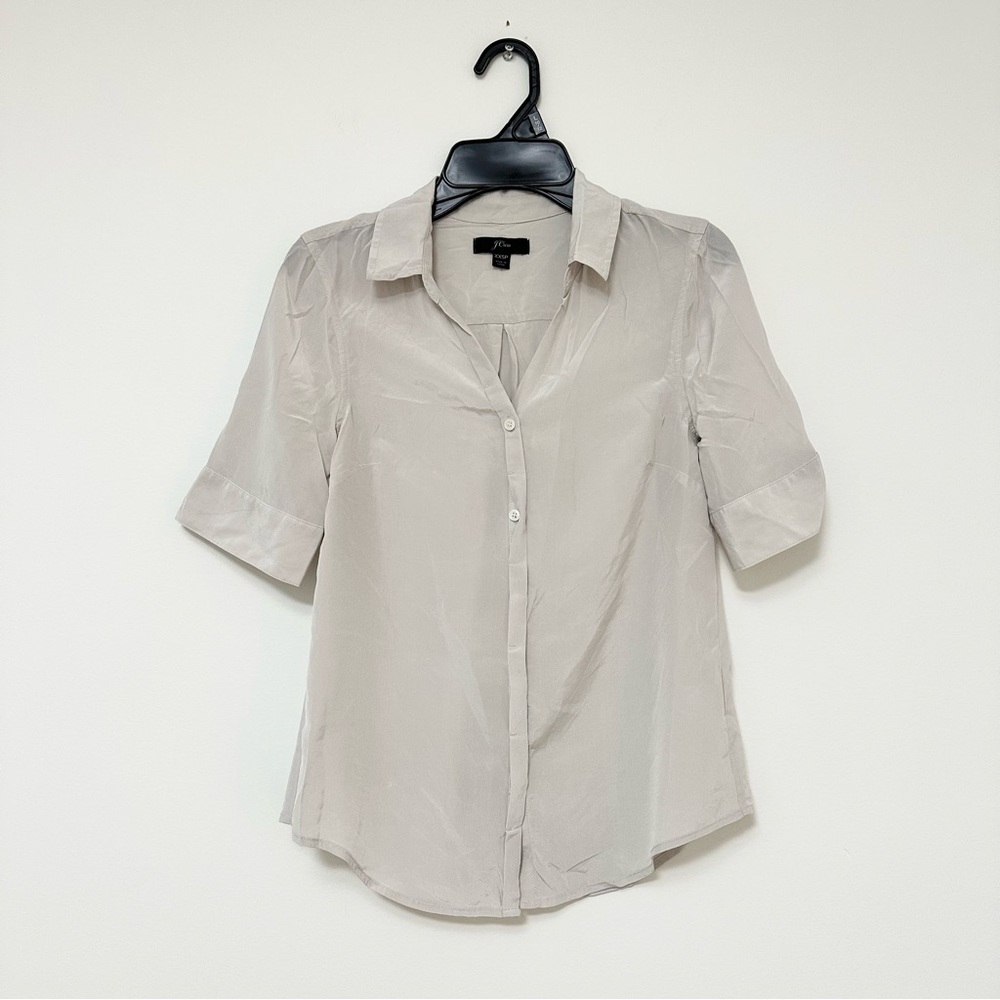 J. Crew Women's Light Gray Short-sleeve button-up shirt in silk 100% Silk XXSP